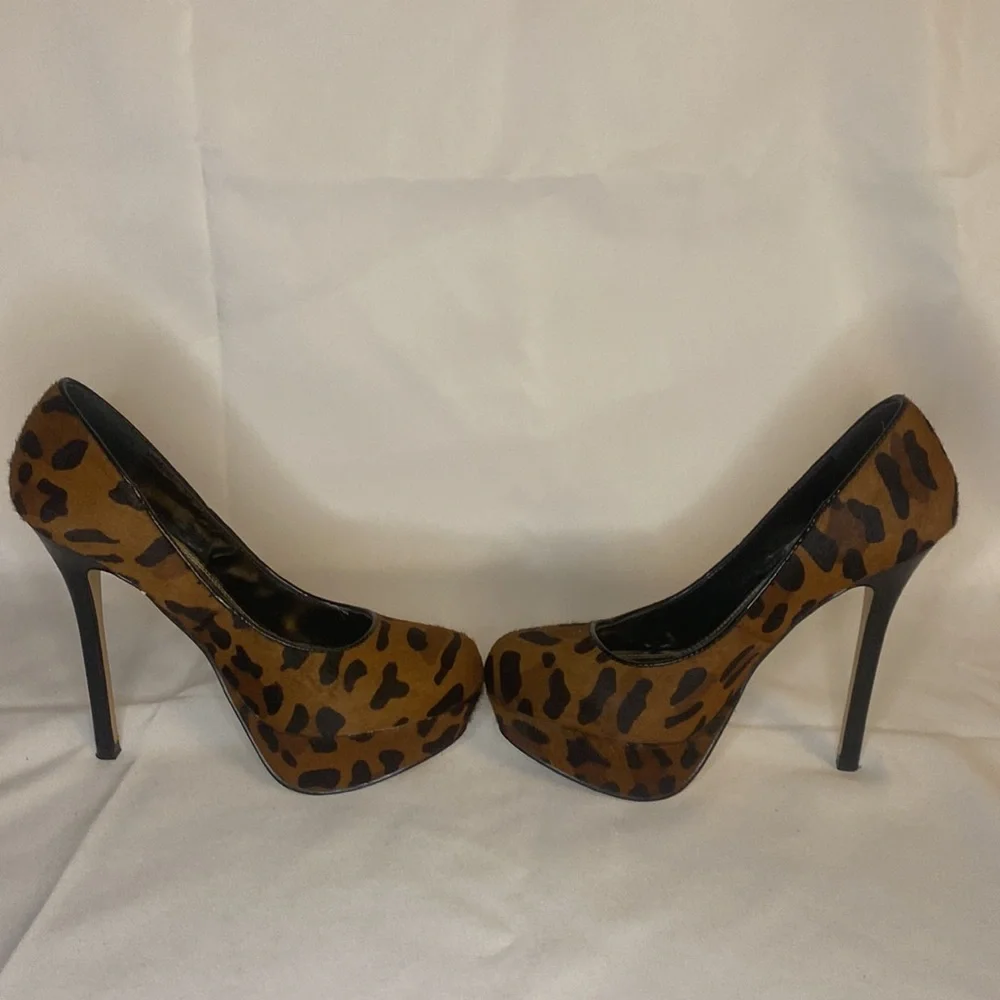 Bakers Leopard Print Brown and Black Platform Stiletto Heels